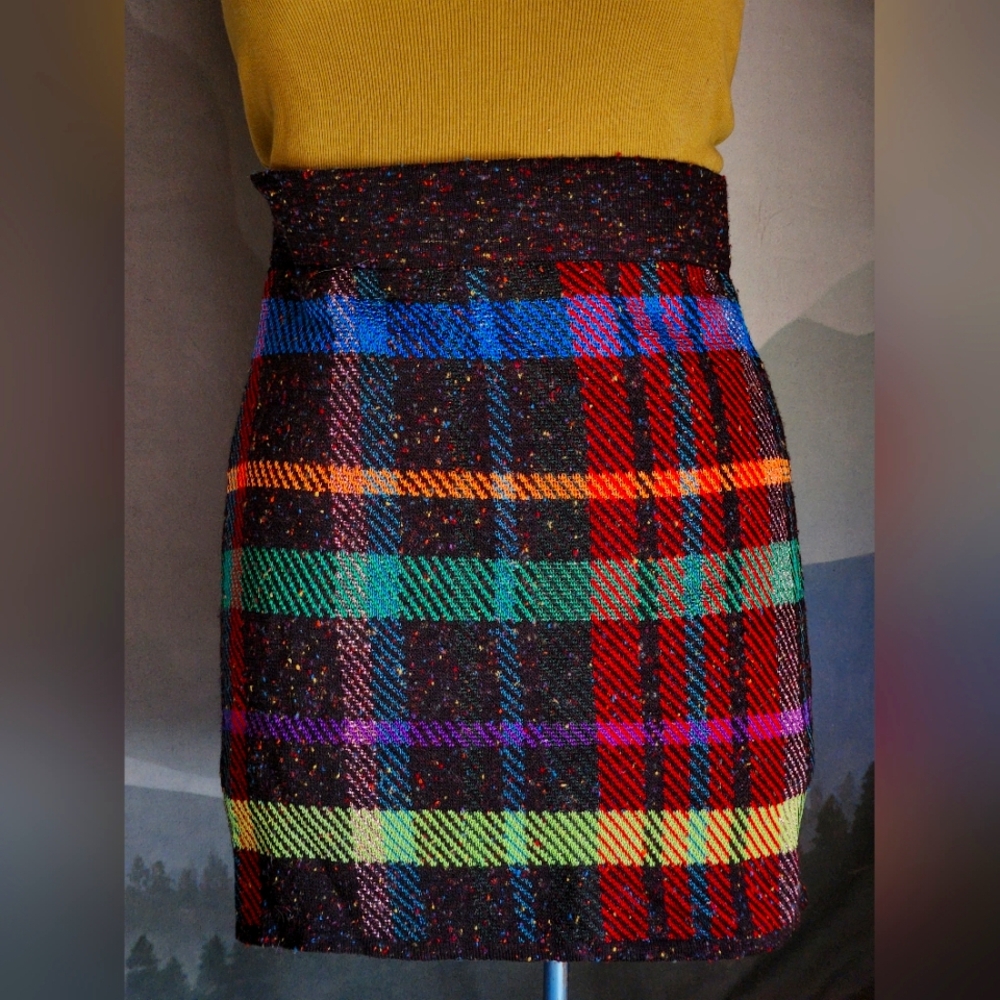 1980'S CECILIA PRADO Anthropologie Plaid Saia Selena Knit Multicolor Mini